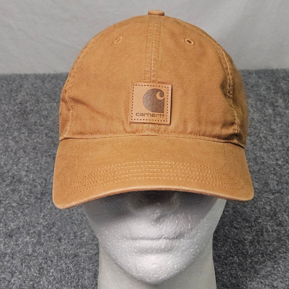 Carhartt Canvas Hat Brown Cap Leather Logo‎ Patch Workwear Utility